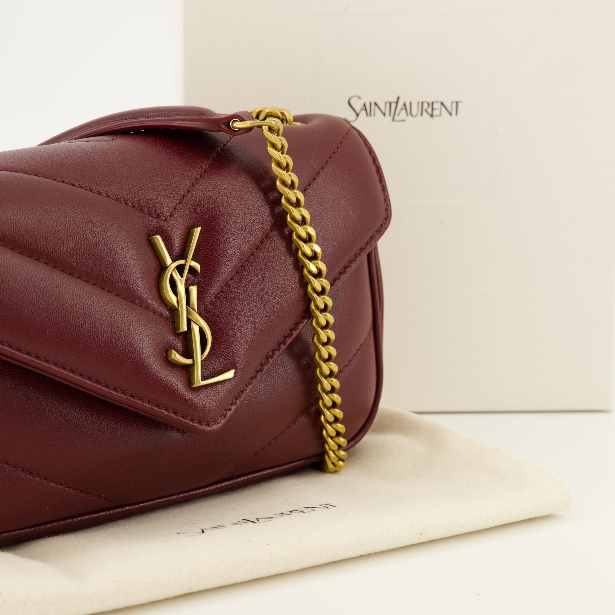 Sacs bandoulière Sac Loulou mini en cuir bordeaux Saint Laurent Bordeaux Femme