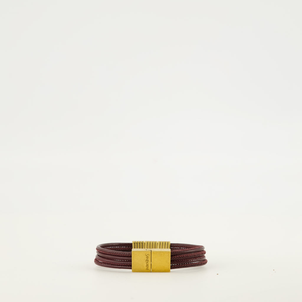 Bijoux Bracelet Cassandre en cuir bordeaux Saint Laurent Bordeaux Femme