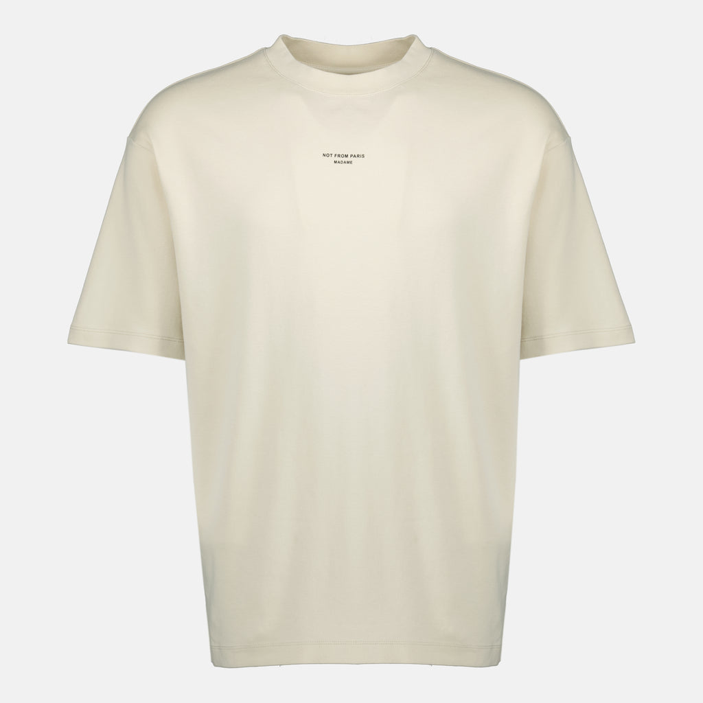 Image de l'article T-shirt Slogan Classique beige de la marque Drole De Monsieur pour Homme - Saison Printemps-Été 2026 - Vue de Face
