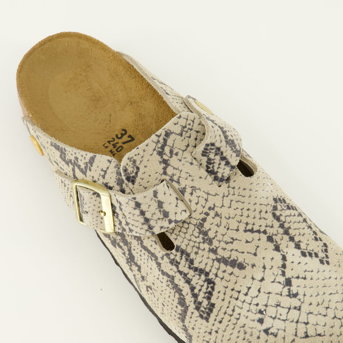Chaussures ouvertes Mules Boston à motif serpent Birkenstock Beige Femme