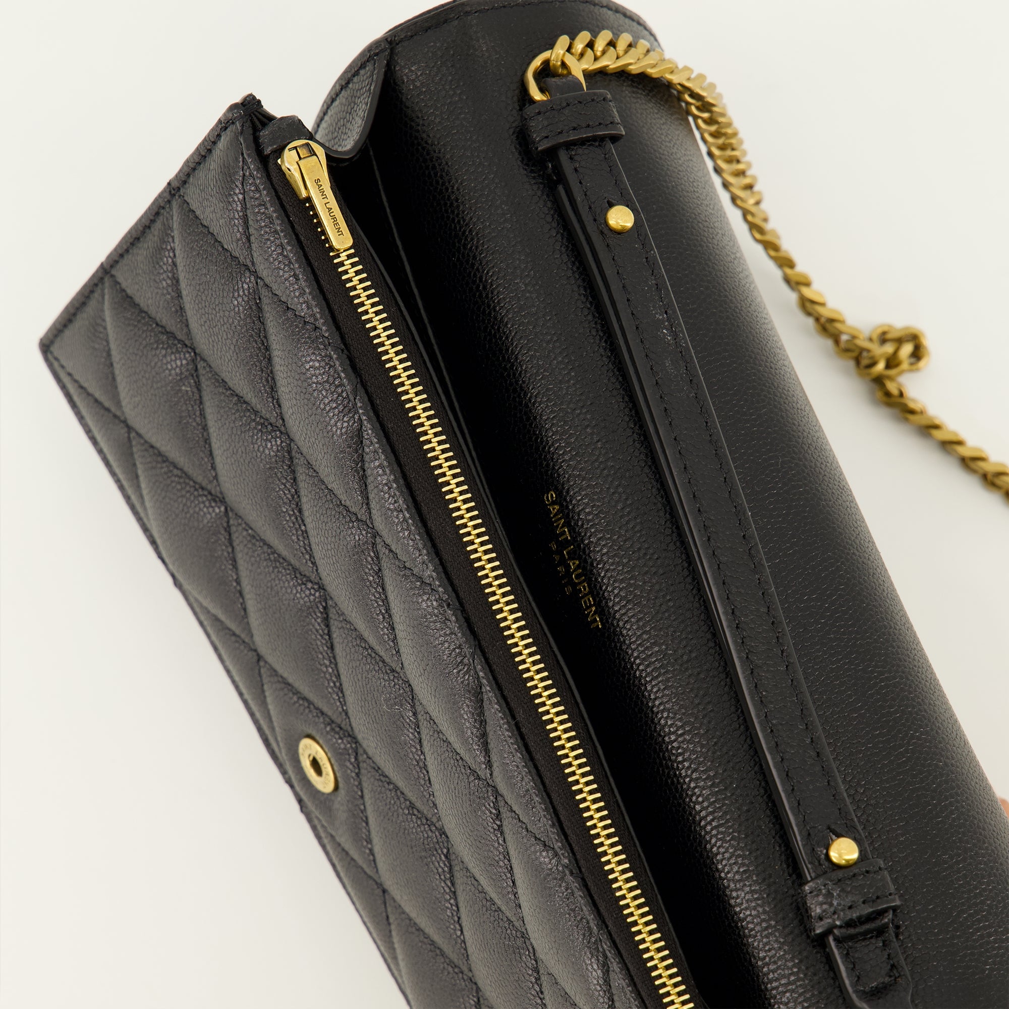 Petite maroquinerie パリ財布（ブラックレザー チェーン付き） Saint Laurent Noir Femme