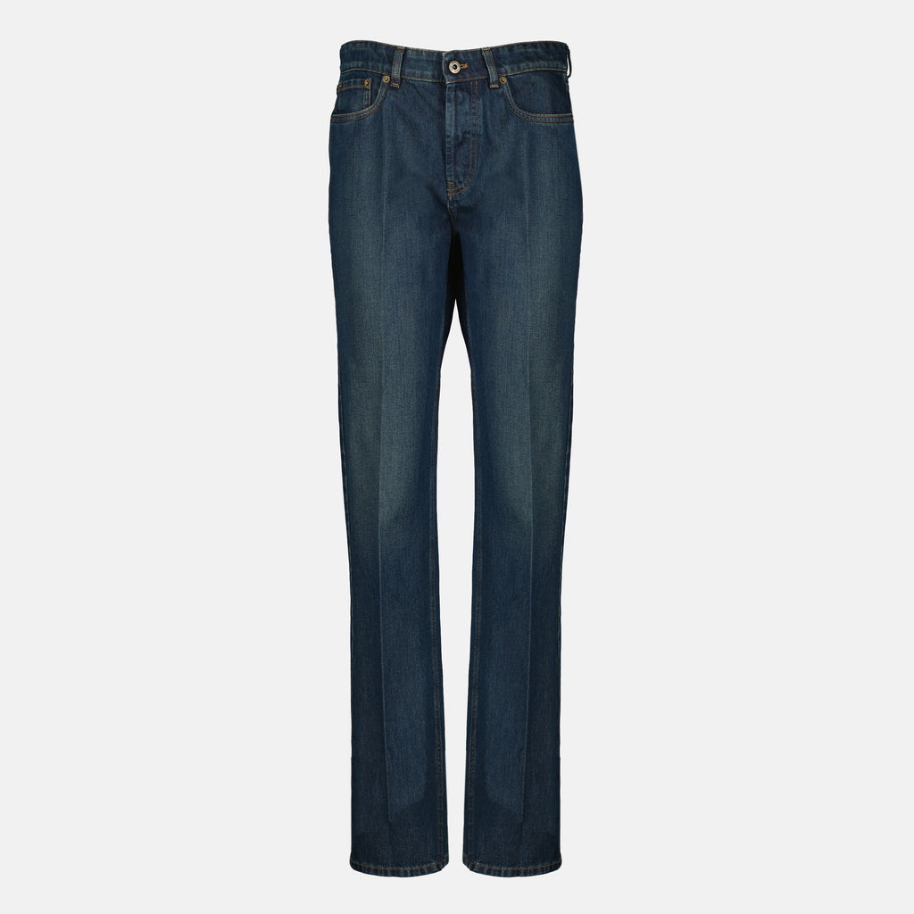 Image of the Miu Miu brand women's blue straight jeans - Spring-Summer 2026 - Back View