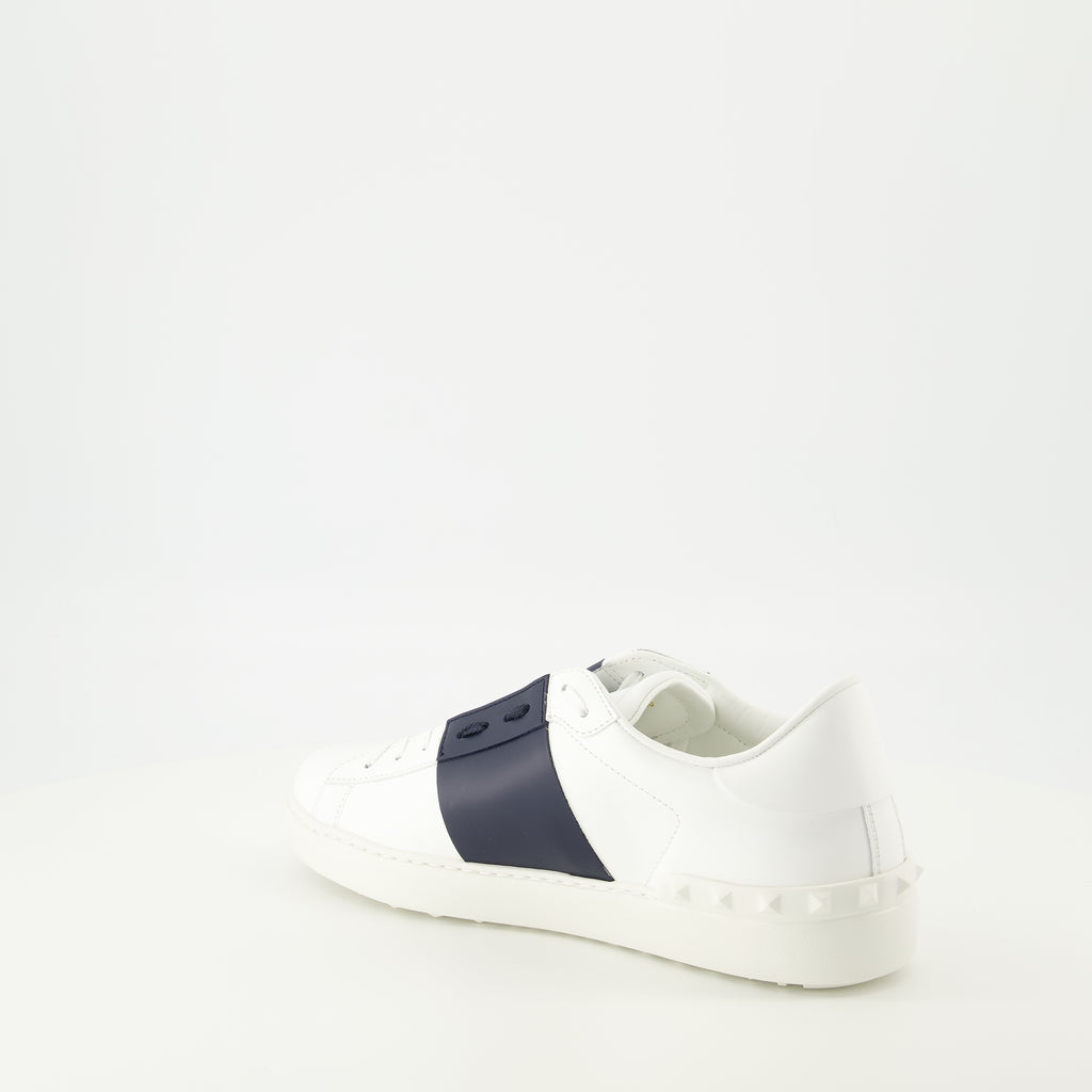 Baskets 네이비 블루 가죽 오픈 스니커즈 Valentino Garavani Bleu foncé Homme