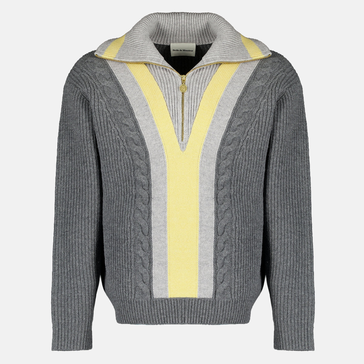 Maille Trucker Half-Zip Sweater Drole De Monsieur Gris Homme