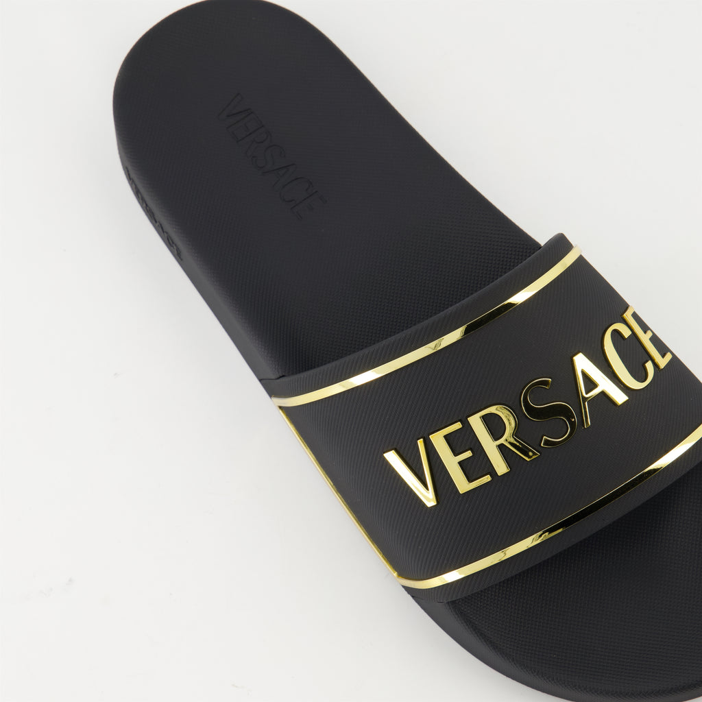 Sapatos abertos Claquettes à logo Versace Preto Homme