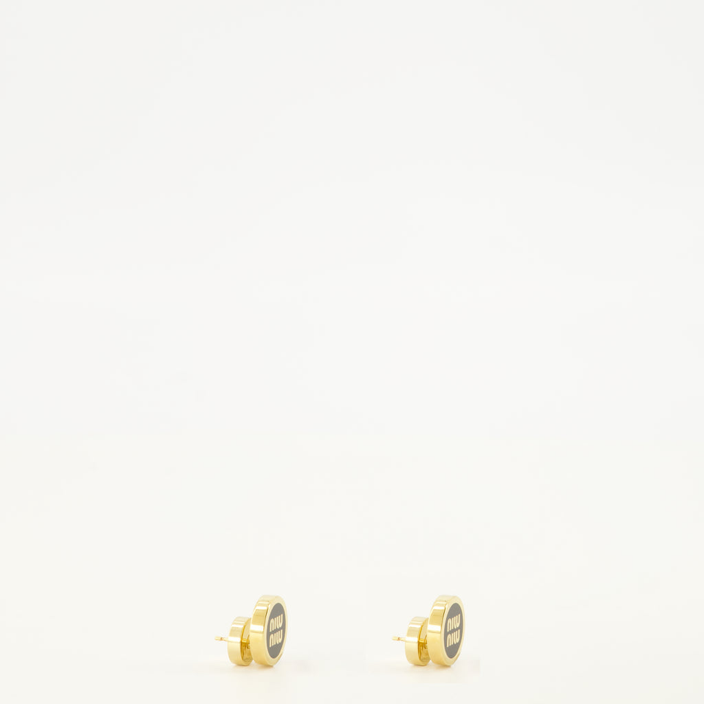 Bijoux 블랙 에나멜 메탈 귀걸이 Miu Miu Noir Femme