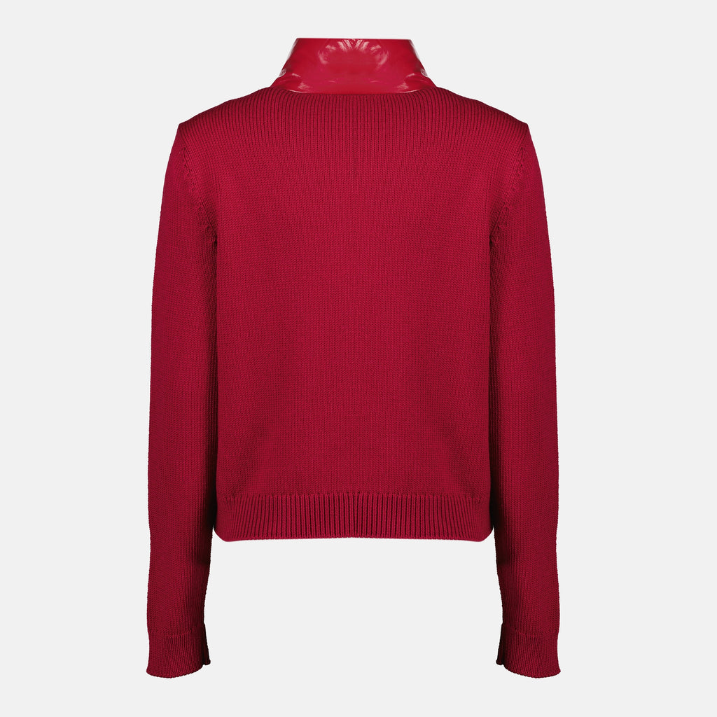 Image of the red bi-material zip-up cardigan from the Moncler brand for Women - Spring-Summer 2026 - Back View