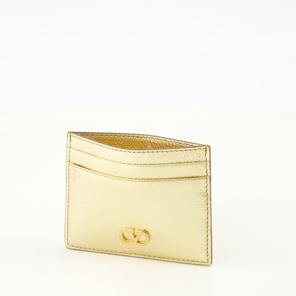Petite maroquinerie VLogo Kartenetui aus goldenen Lamé-Leder Valentino Garavani Doré Femme