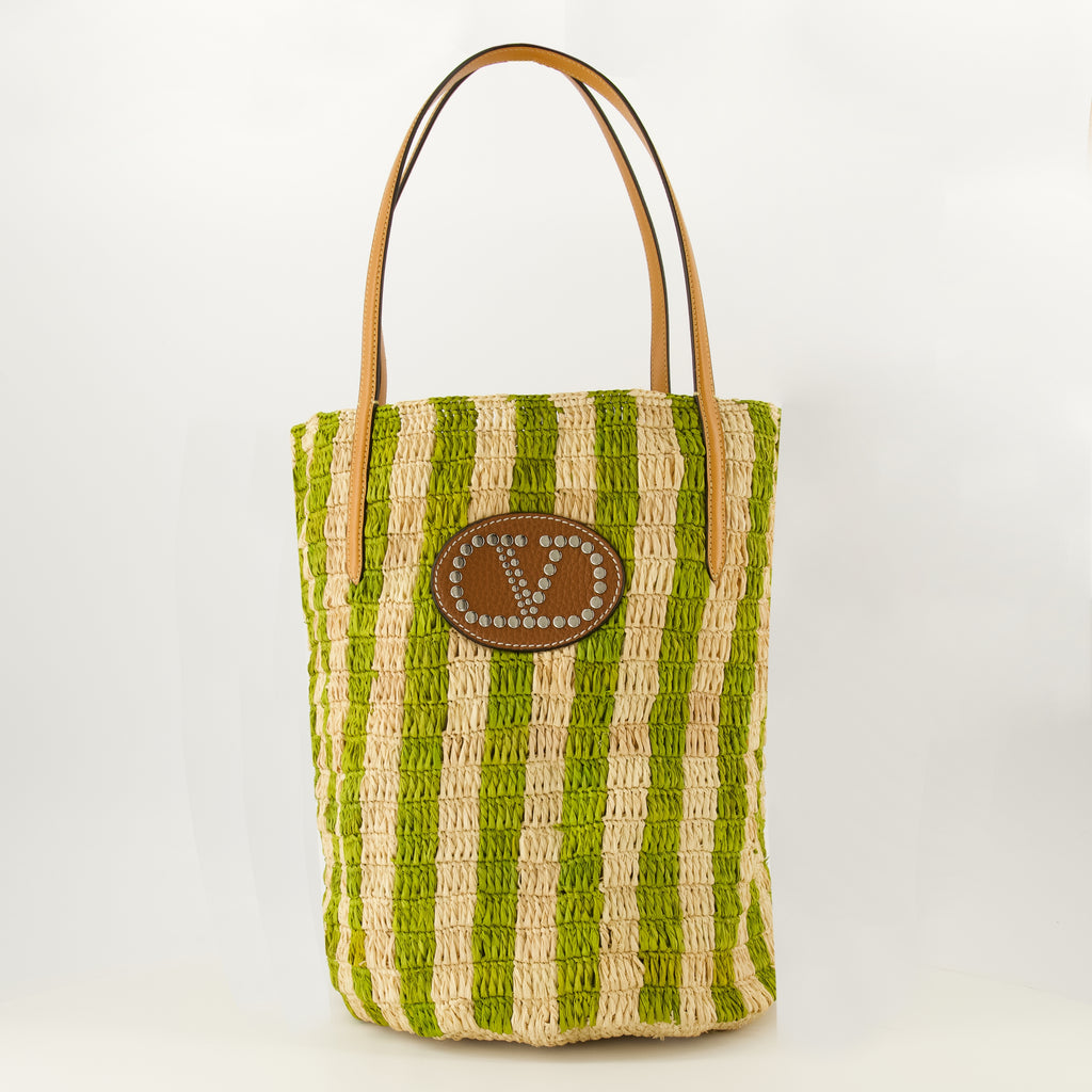 Sacs cabas Borsa Tote in Raffia Verde a Righe Valentino Garavani Vert Femme