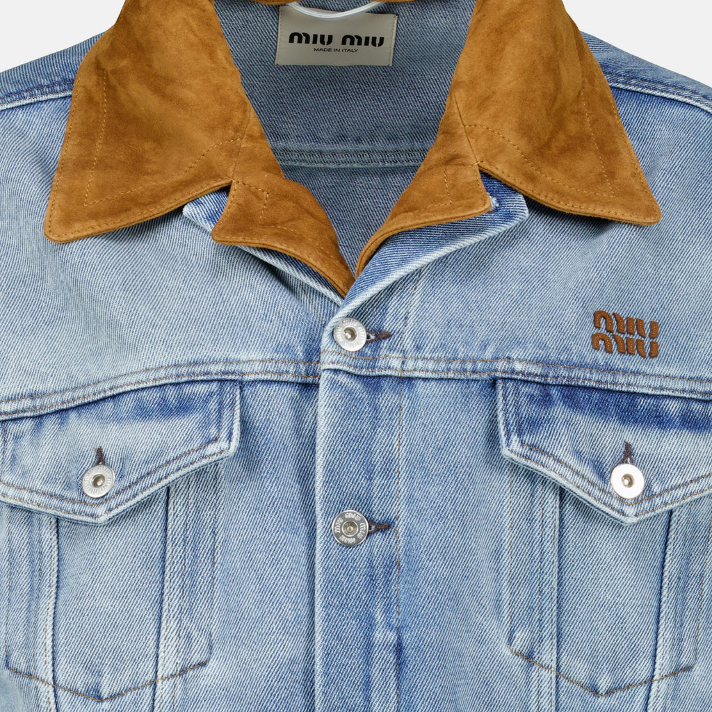 Vestes Giacca in Denim Blu e Suede Miu Miu Bleu Femme