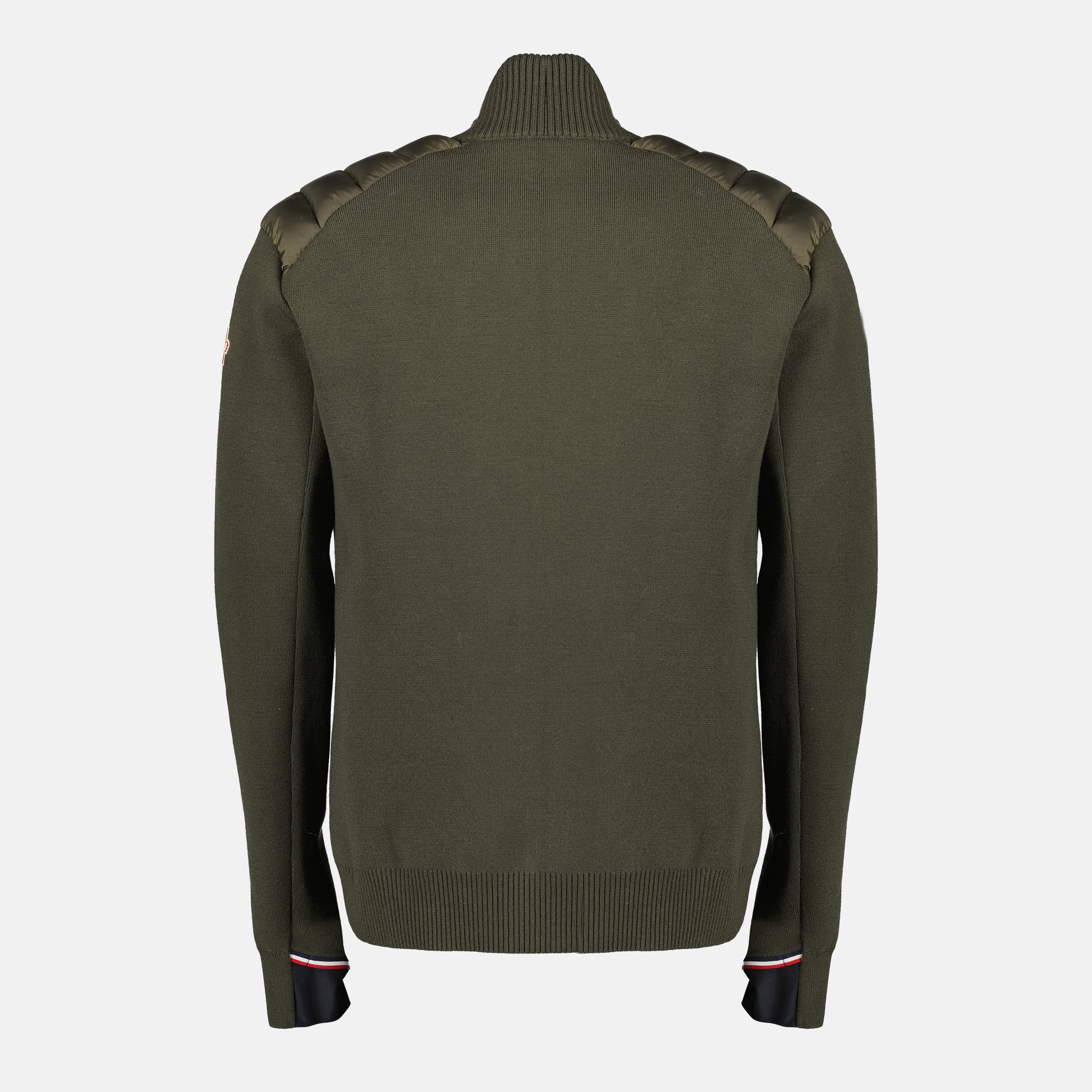 Image de l'article Cardigan zippé matelassé en laine kaki de la marque Moncler Grenoble pour Homme - Saison Automne-Hiver 2025 - Vue de Dos