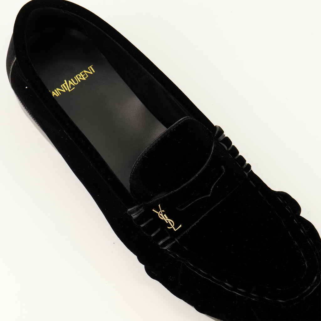 Mocassins Mocassino in Velluto Nero Saint Laurent Noir Homme