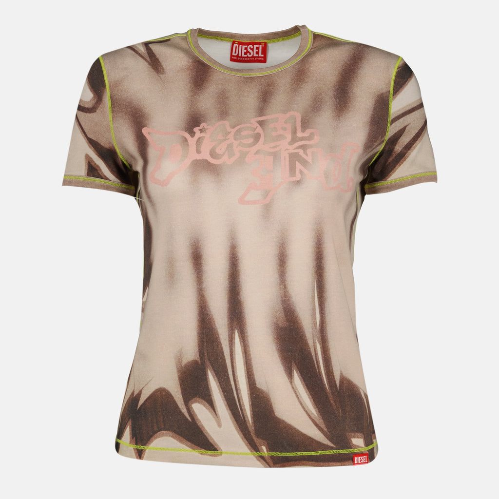 Immagine della maglietta T-Graphi stampata del marchio Diesel per donna - Stagione Autunno-Inverno 2025 - Vista Frontale