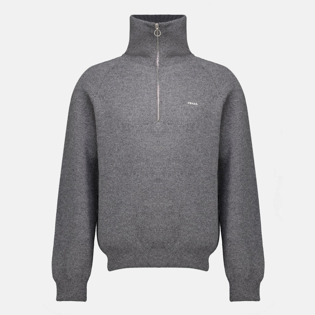 Maille Gray Wool and Cashmere Polo Prada Gris Homme