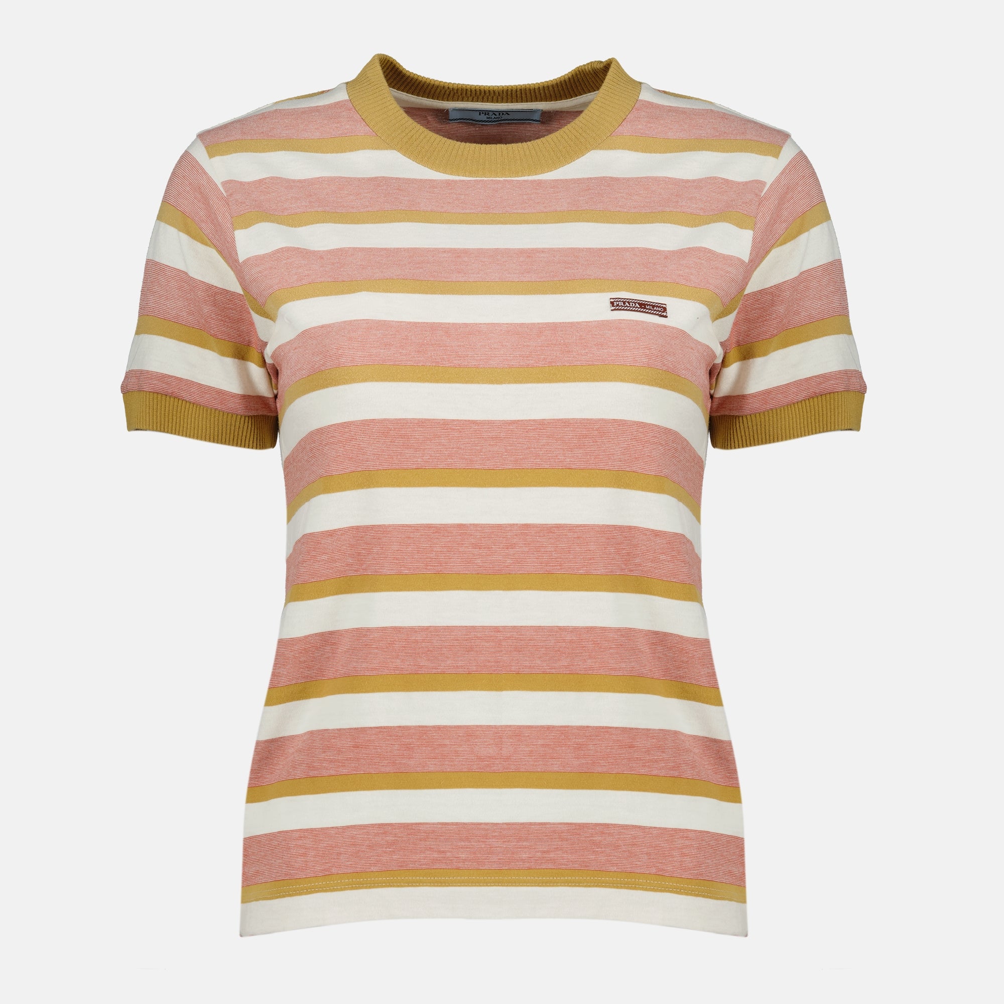Image de l'article T-shirt à rayures rose de la marque Prada pour Femme - Saison Printemps-Été 2026 - Vue de Face