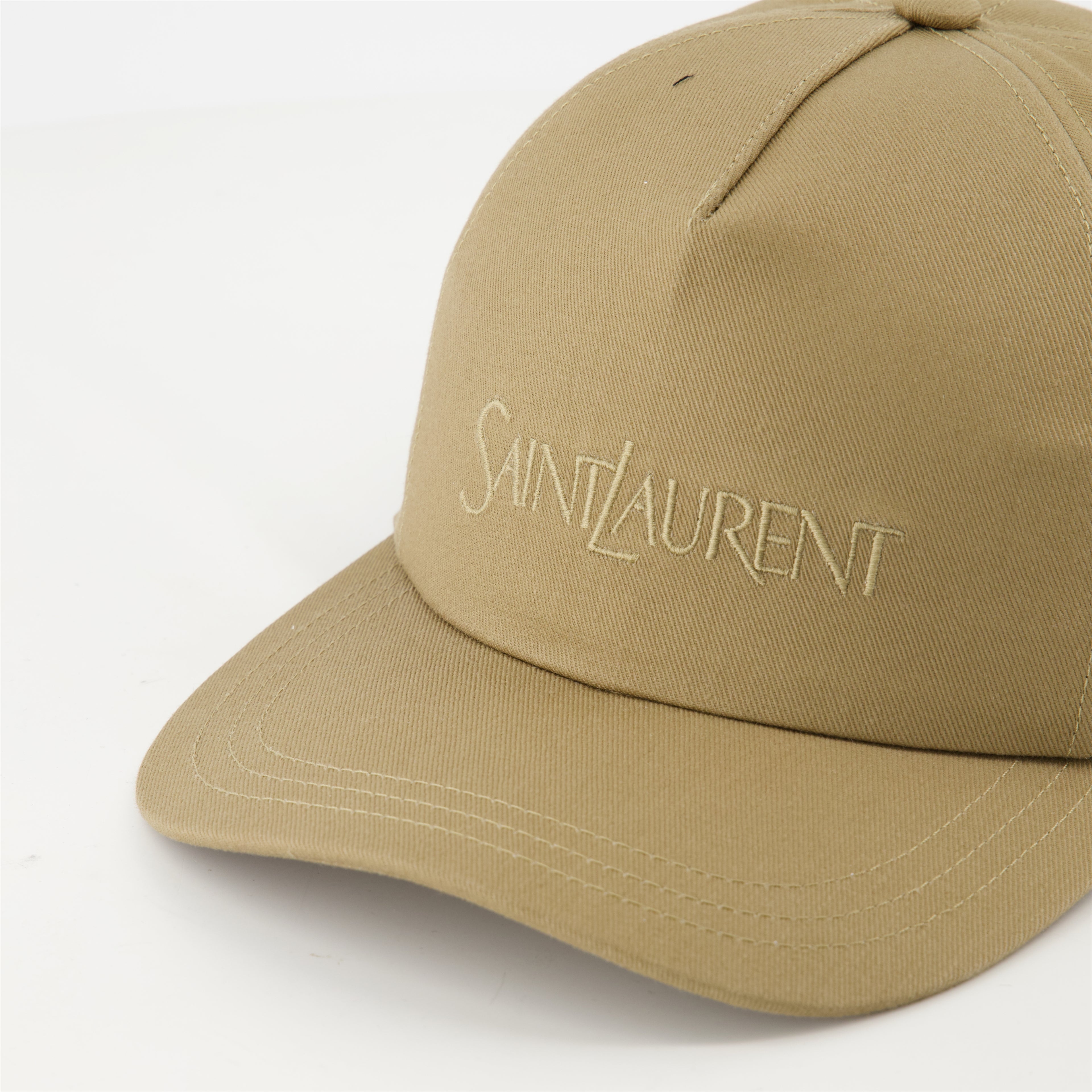 Hats, caps and beanies Embroidered Cotton Cap Saint Laurent Beige Homme