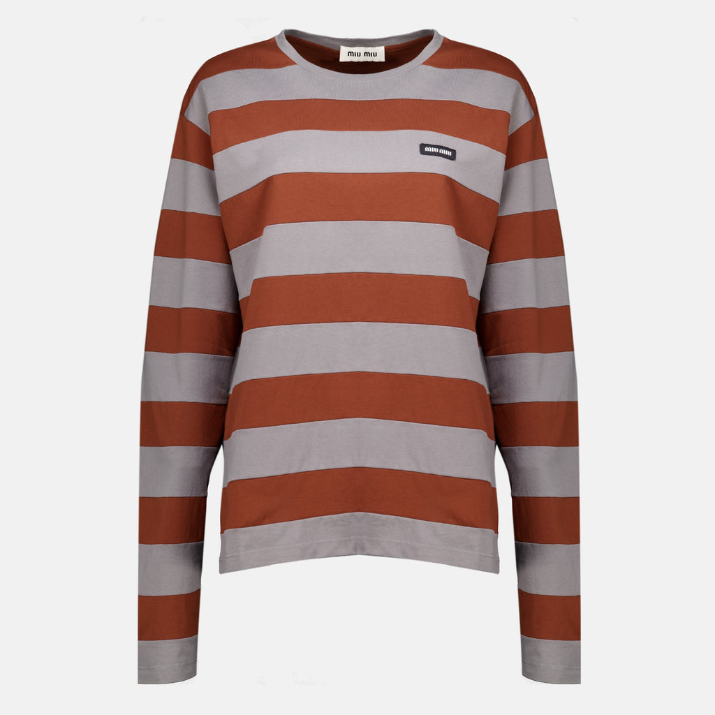 Maille T-shirt em Jersey Risca Cinza e Castanho Miu Miu Marron Femme