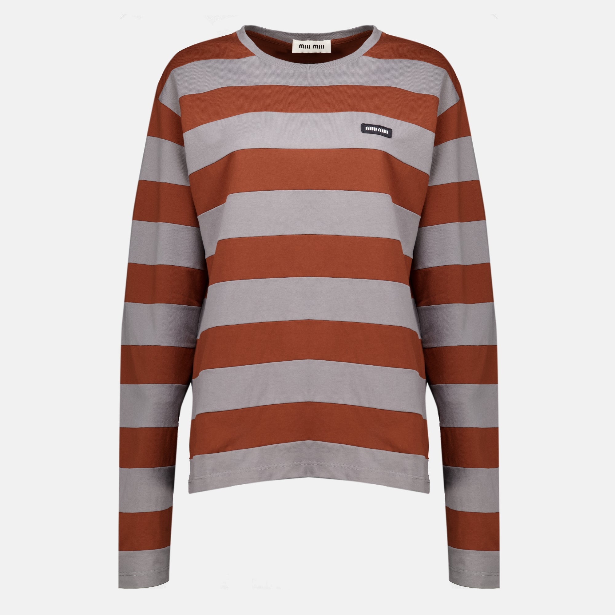Maille T-shirt en jersey rayé gris et marron Miu Miu Marron Femme