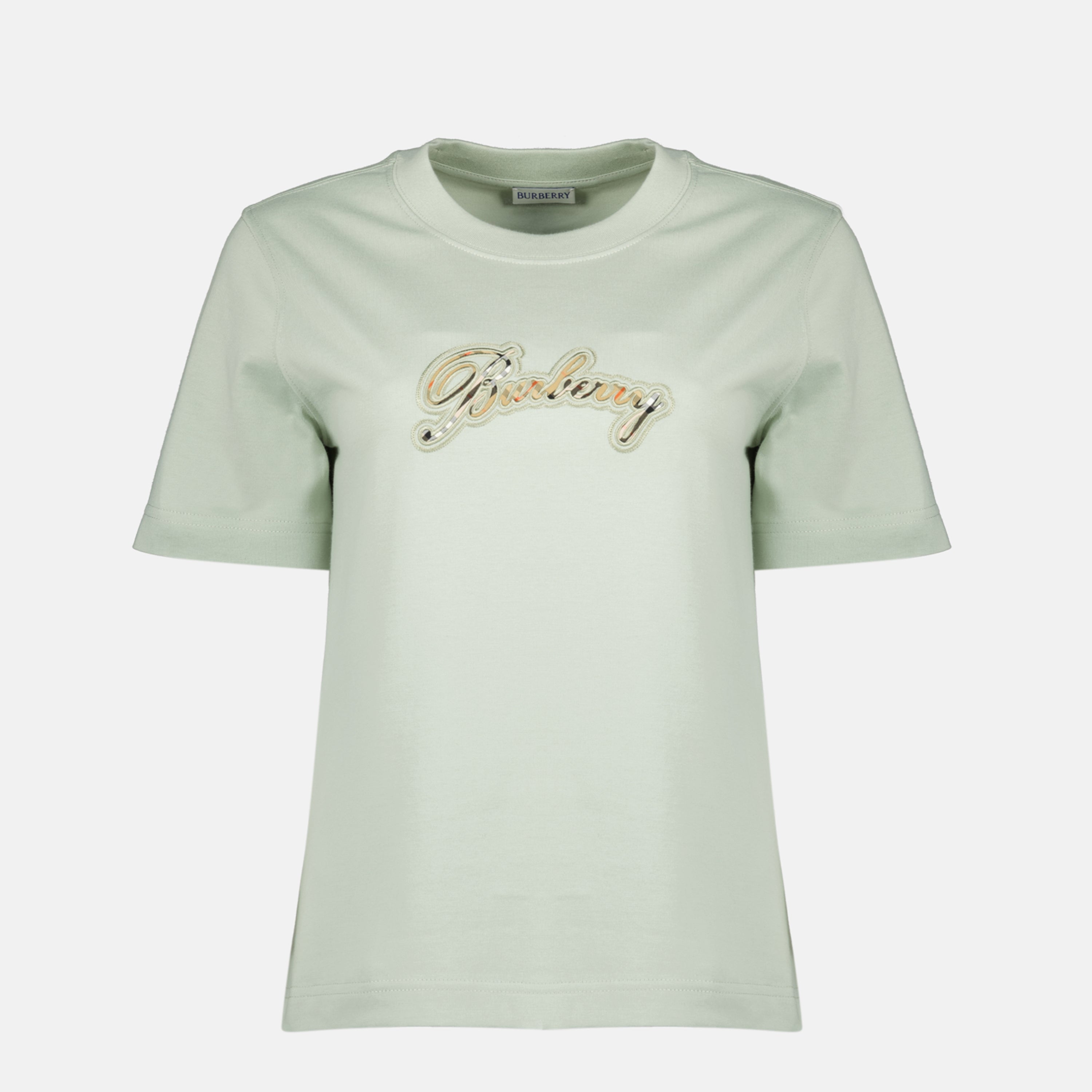 Image de l'article T-shirt logo Check vert de la marque Burberry pour Femme - Saison Printemps-Été 2026 - Vue de Face