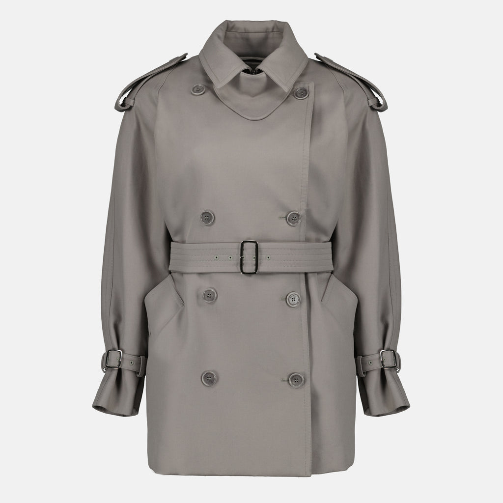 Manteaux Trench Coat Mid-Length em Gabardina de Algodão Cinza Max Mara Gris Femme