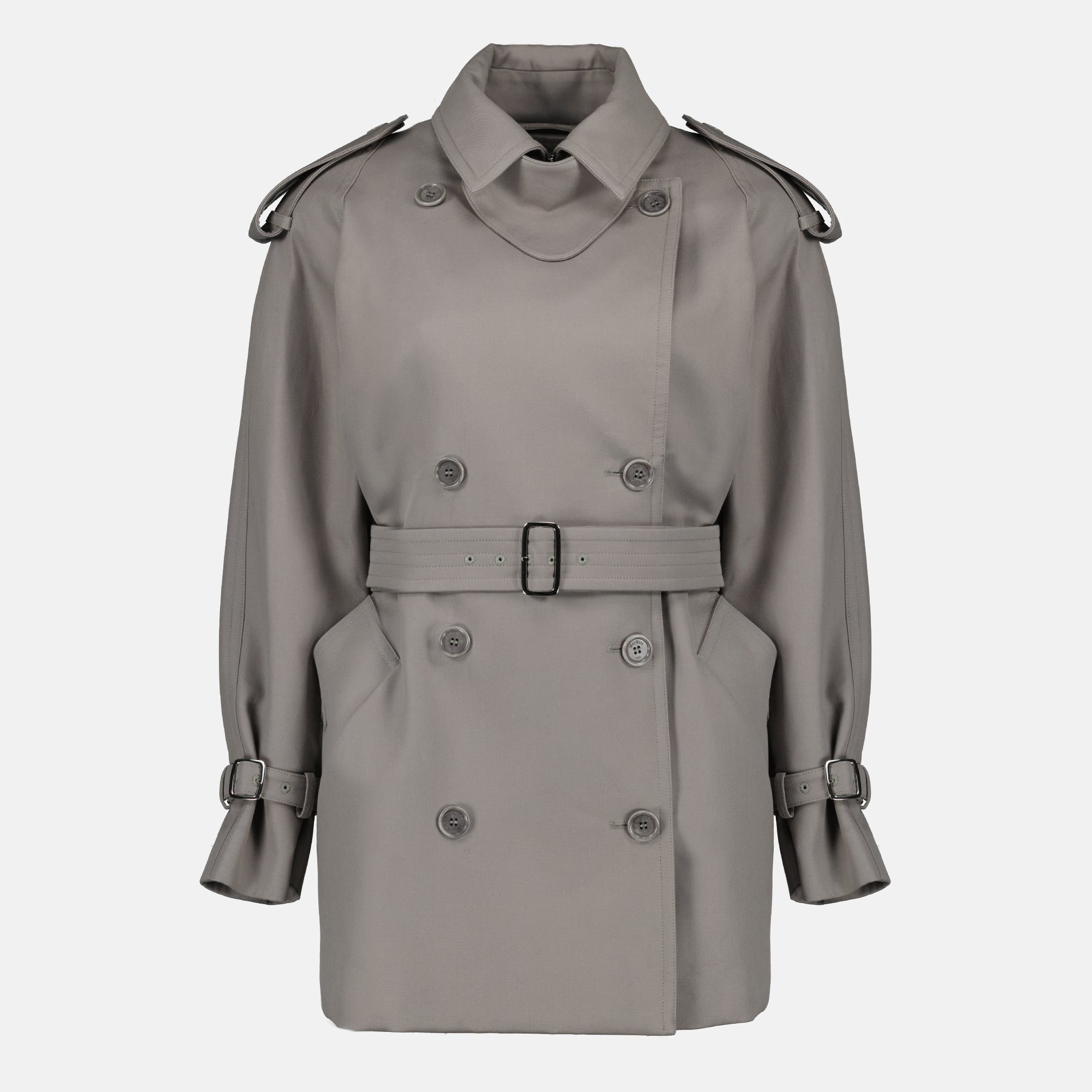 Manteaux Gray Cotton Gabardine Mid-Length Trench Coat Max Mara Gris Femme