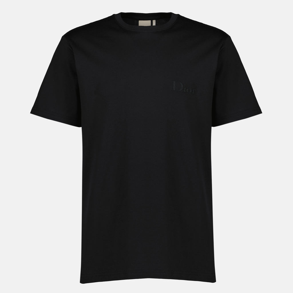Immagine dell'articolo T-shirt nera in cotone ricamato del marchio Dior per uomo - Collezione Primavera-Estate 2026 - Vista frontale