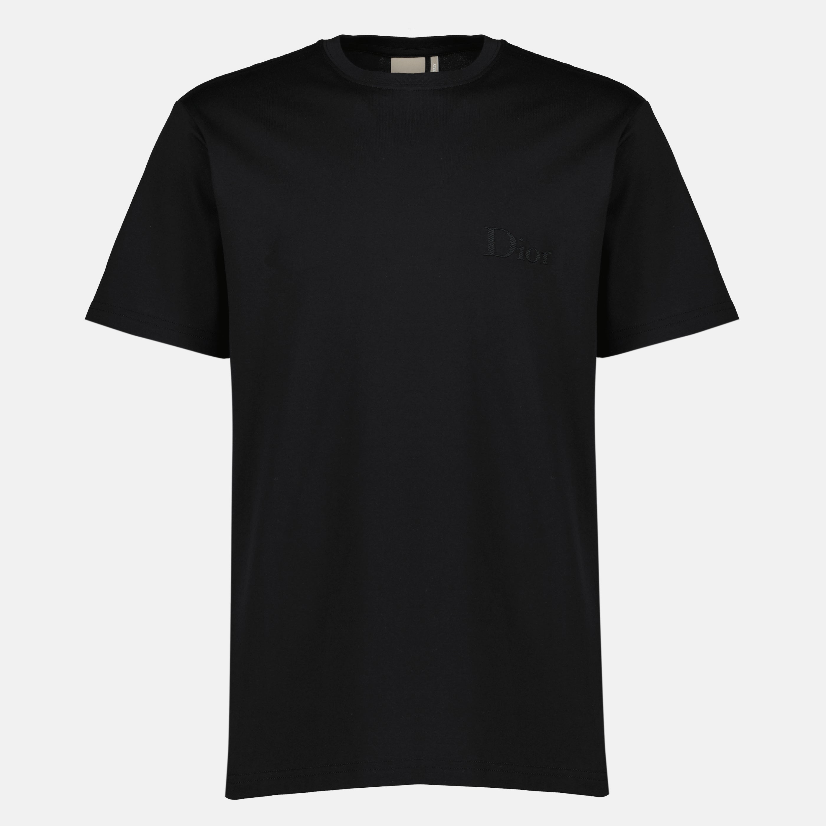 Immagine dell'articolo T-shirt nera in cotone ricamato del marchio Dior per uomo - Collezione Primavera-Estate 2026 - Vista frontale