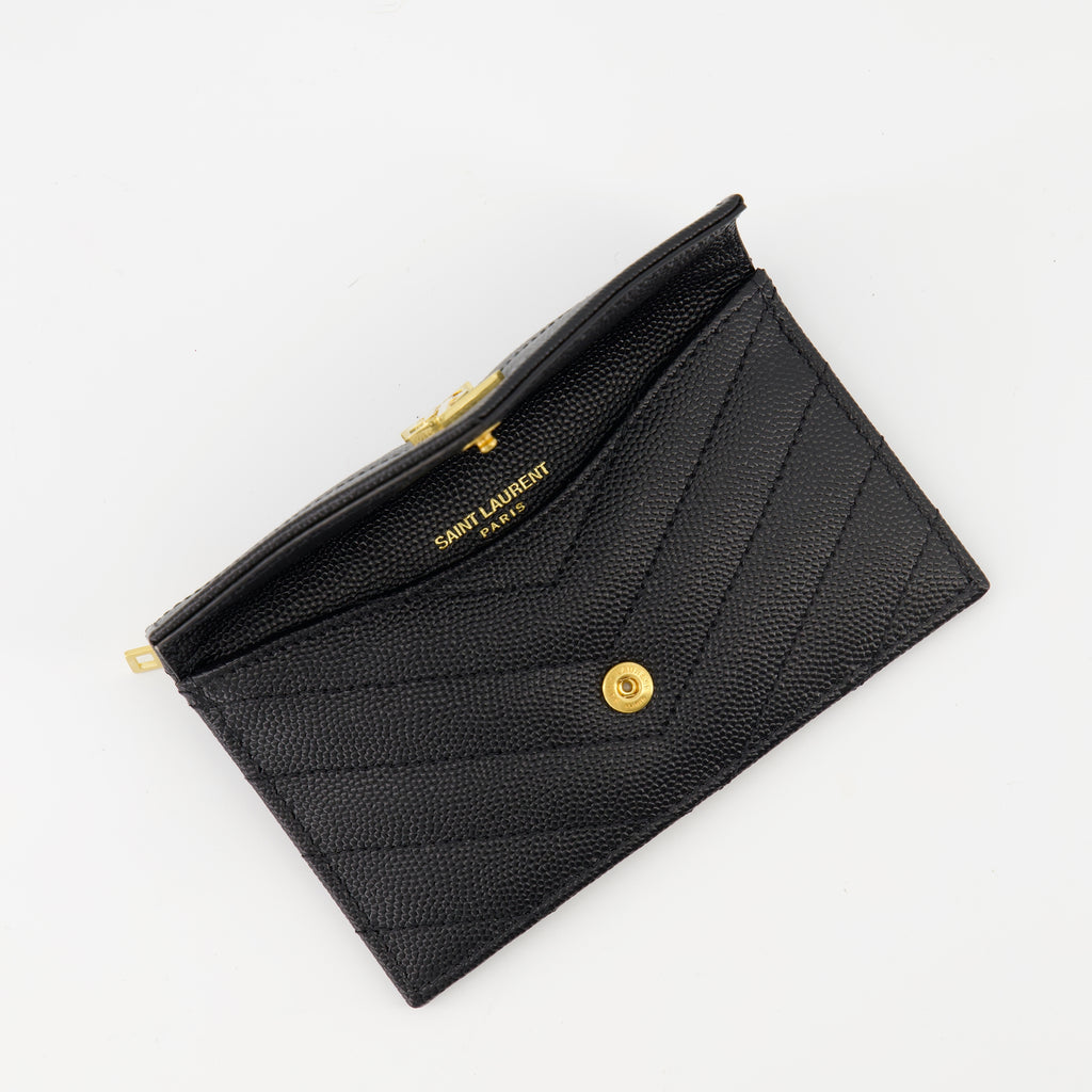 Pequeños artículos de cuero Portacartas Cassandre Fragments Saint Laurent Negro Femme