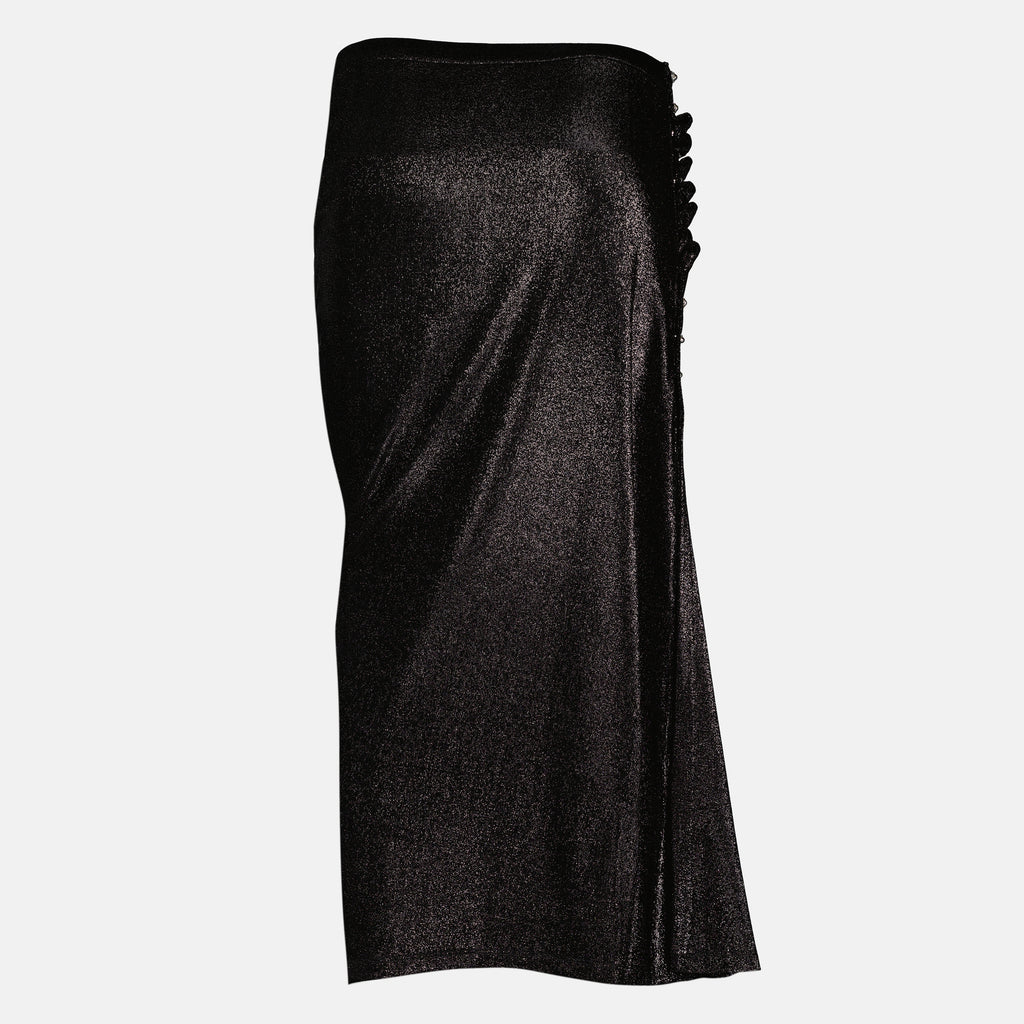 Image de l'article Jupe midi drapée en jersey noir brillant de la marque Rabanne pour Femme - Saison Printemps-Été 2026 - Vue de Dos