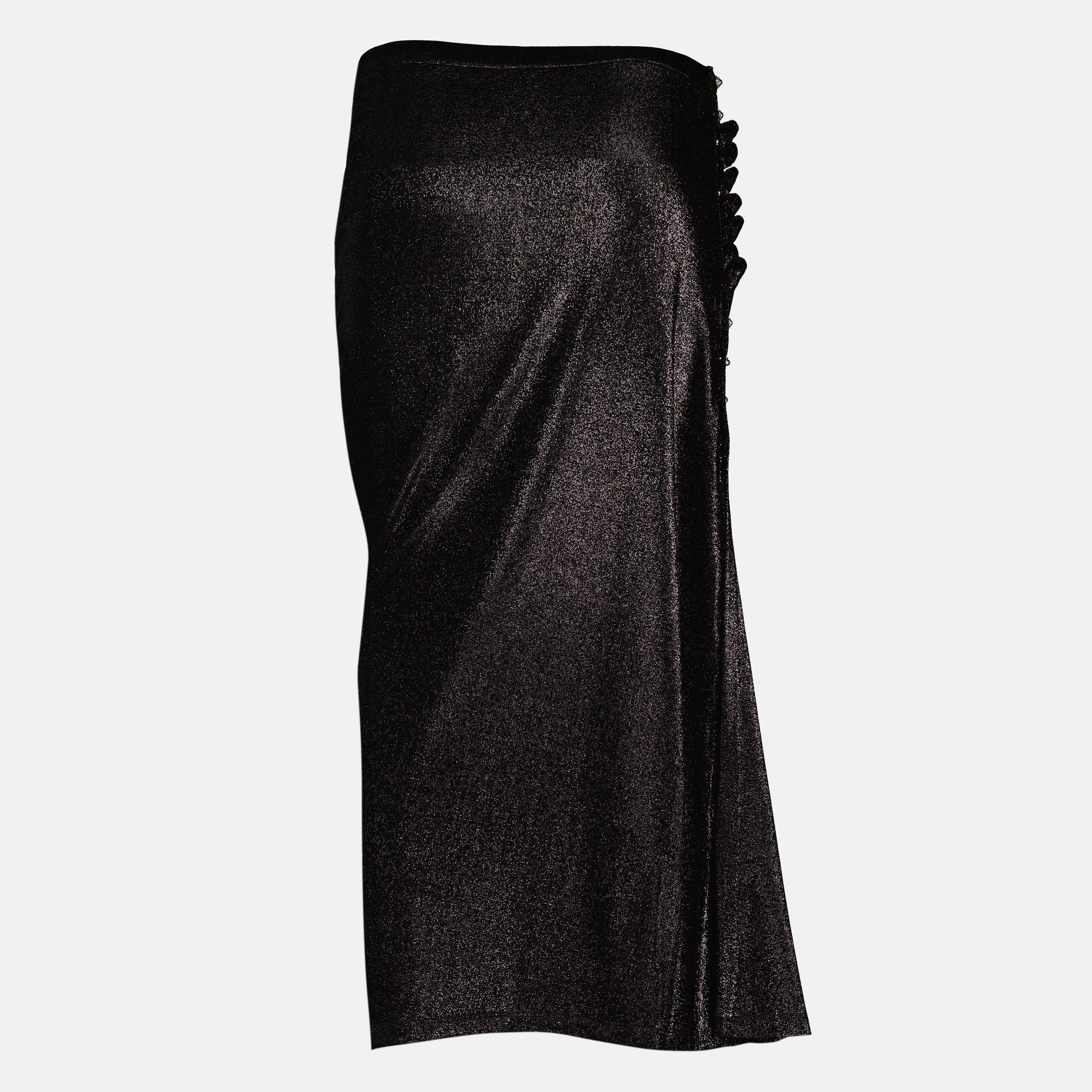 Image de l'article Jupe midi drapée en jersey noir brillant de la marque Rabanne pour Femme - Saison Printemps-Été 2026 - Vue de Dos