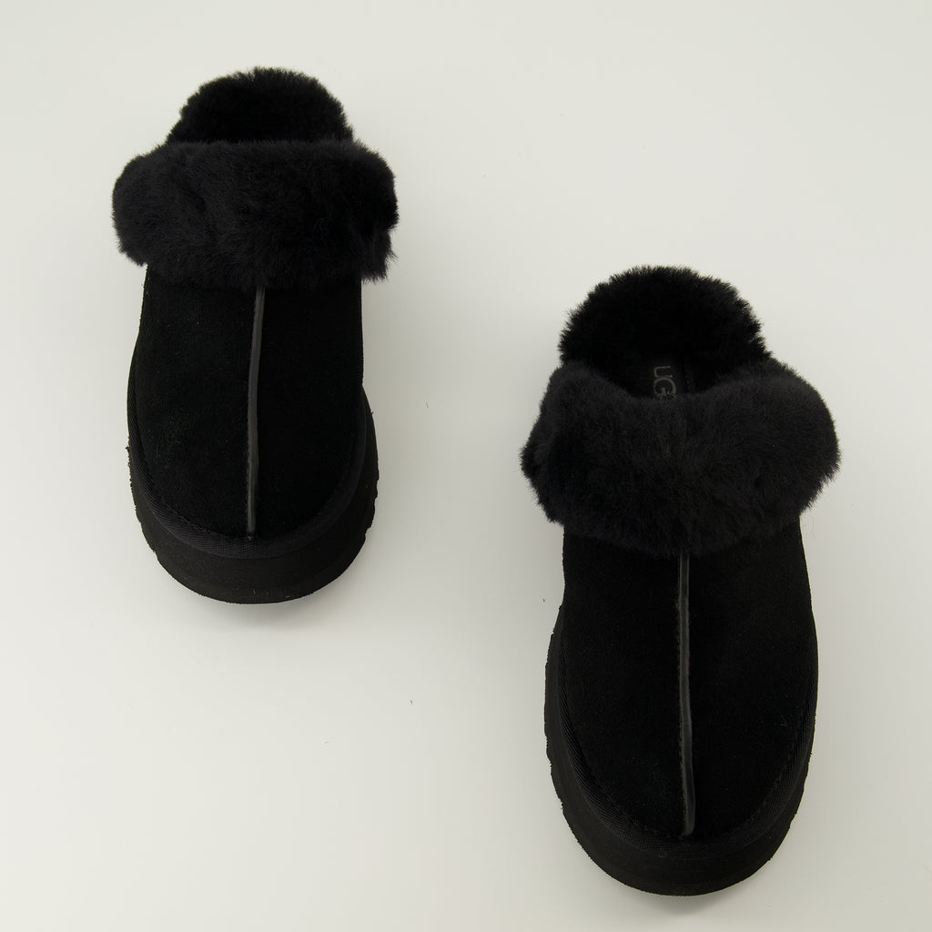 Image of the Ugg women's Black Disquette Mules article - Spring-Summer 2026 season - Top view of the pair of shoes