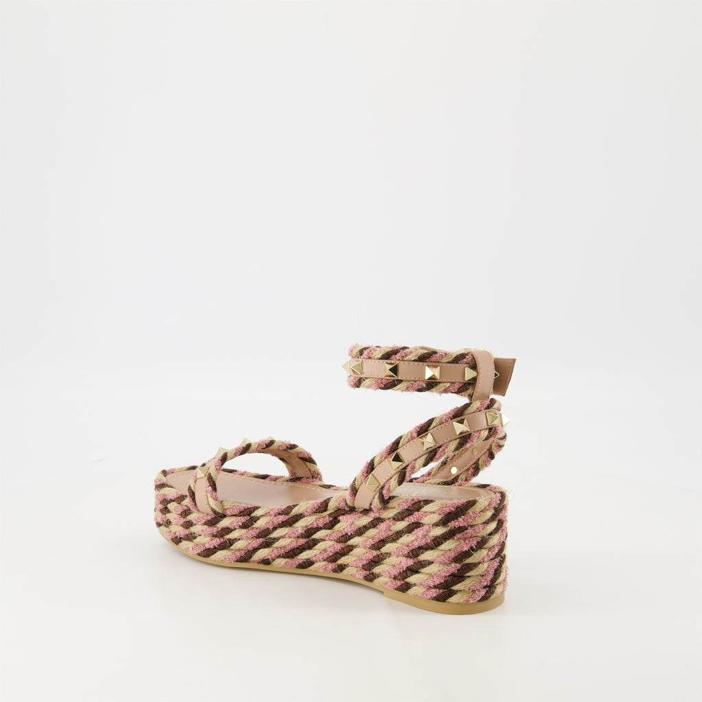 Zeppe Sandali Wedge in Raffia Valentino Garavani Rosa Femme