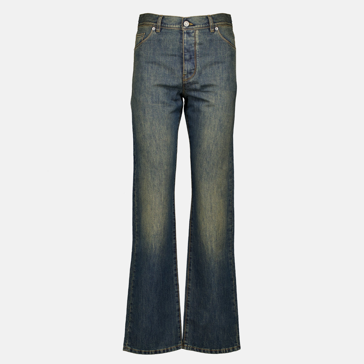 Pantalons Jean Straight com Costura Amarela em Contraste Fendi Bleu Femme