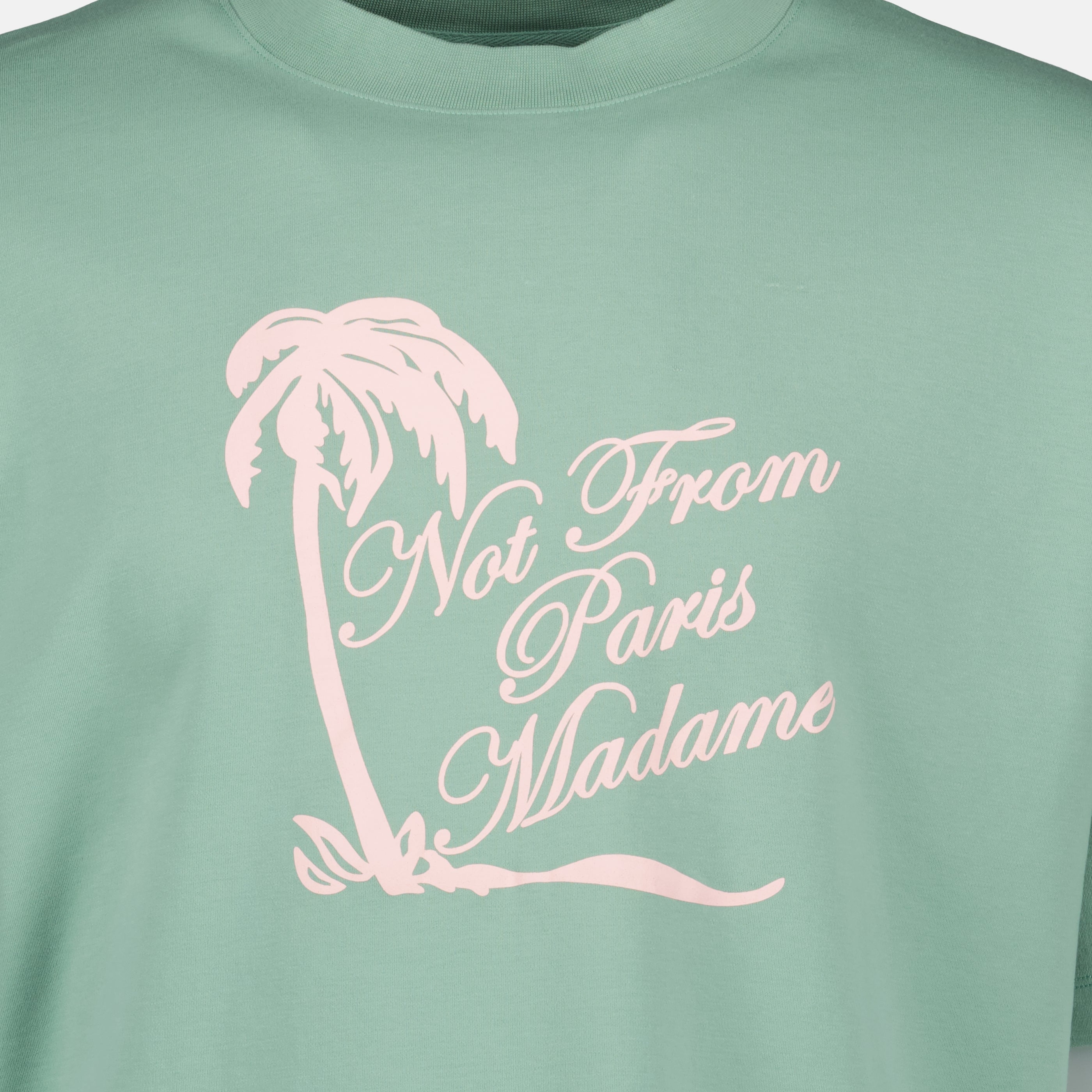 Imagem da t-shirt verde com slogan de palmeira da marca Drole De Monsieur para homem - Época Primavera-Verão 2026 - Vista Detalhada_2