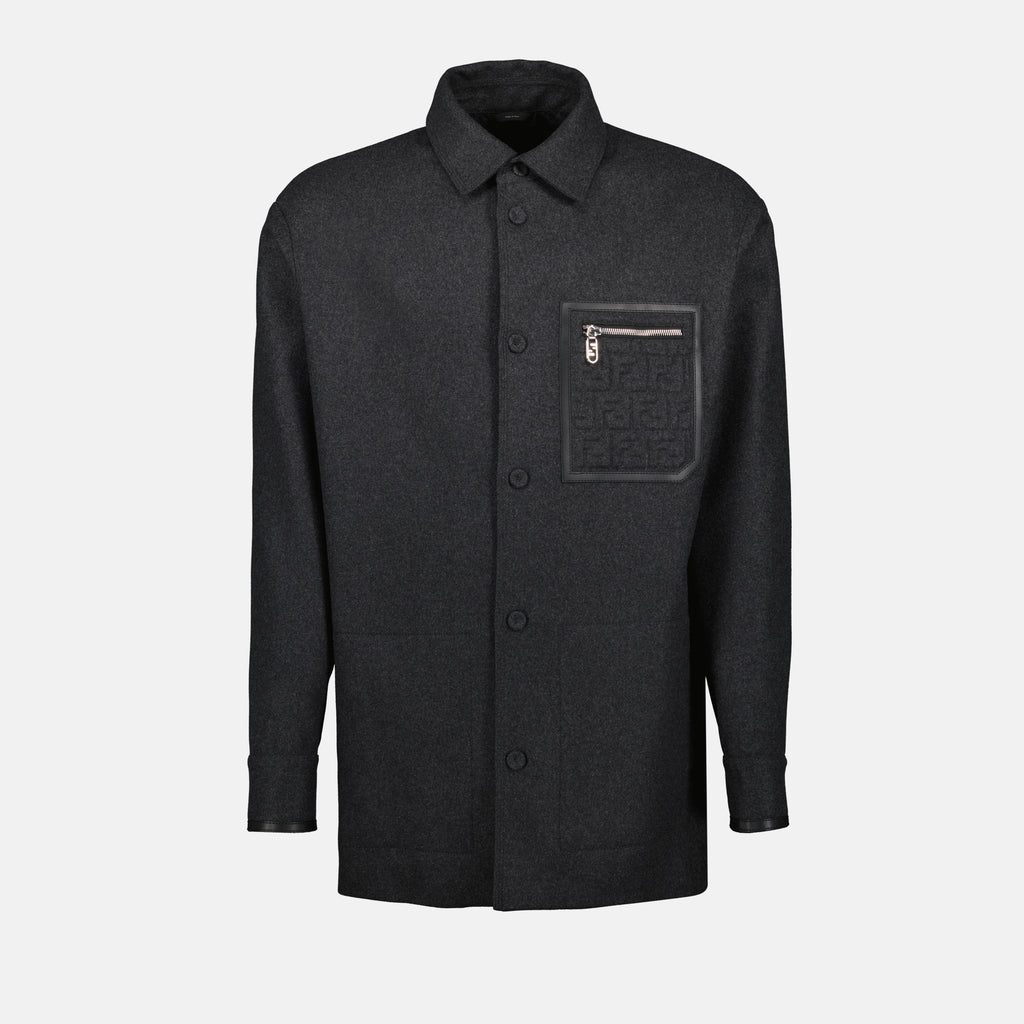 Camicie Giacca Camicia in Lana Fendi Grigio Homme