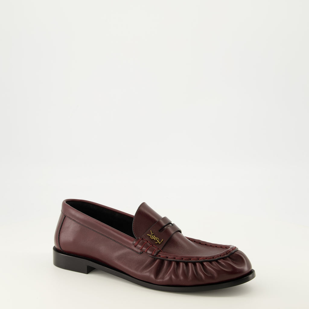 Mocassins Mocassins em Couro Suave em Borgonha Saint Laurent Bordeaux Homme