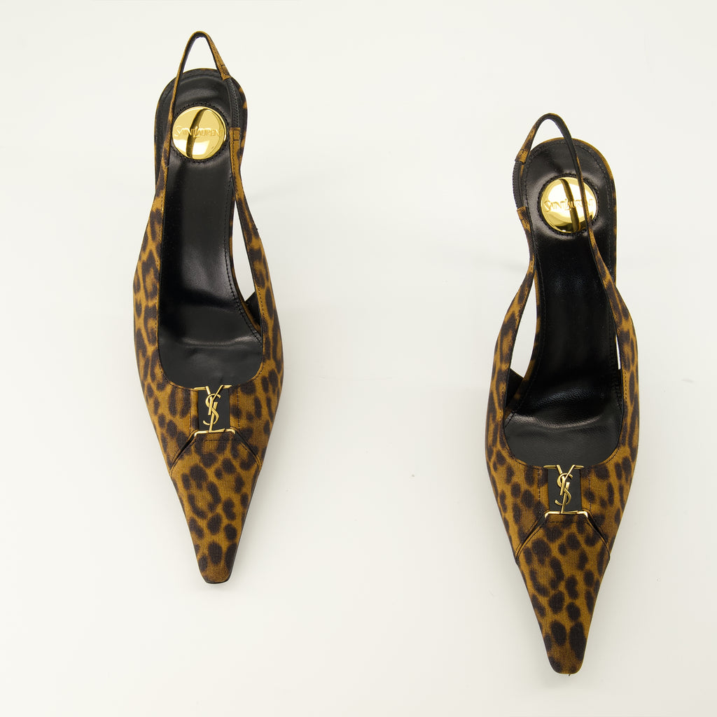 Escarpins Slingbacks Babylone Breteuil en léopard Saint Laurent Marron Femme