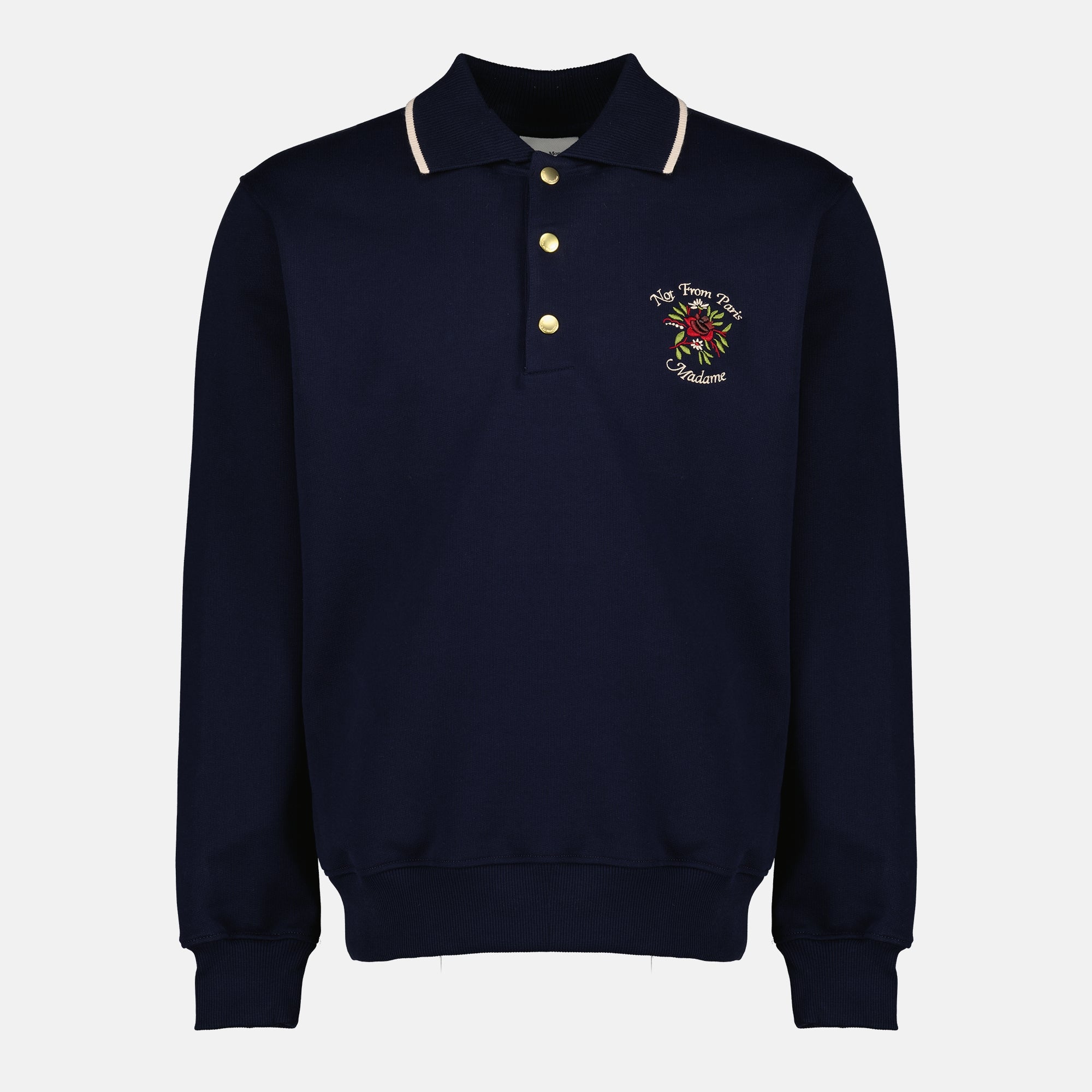 Immagine del Polo Slogan Rosa blu navy del marchio Drole De Monsieur per Uomo - Collezione Primavera-Estate 2026 - Vista Frontale