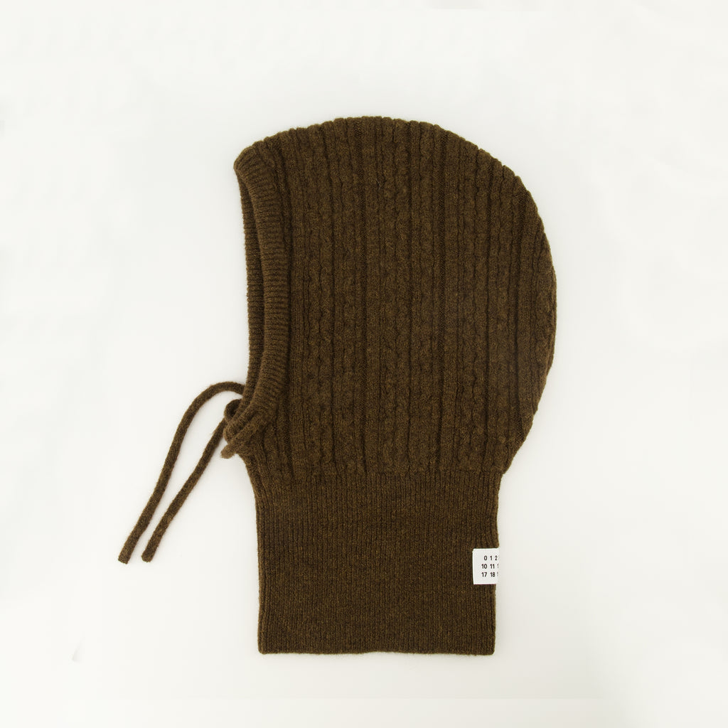 Image of the brown knit hood by Mm6 for Women - Autumn-Winter 2025 - Back View