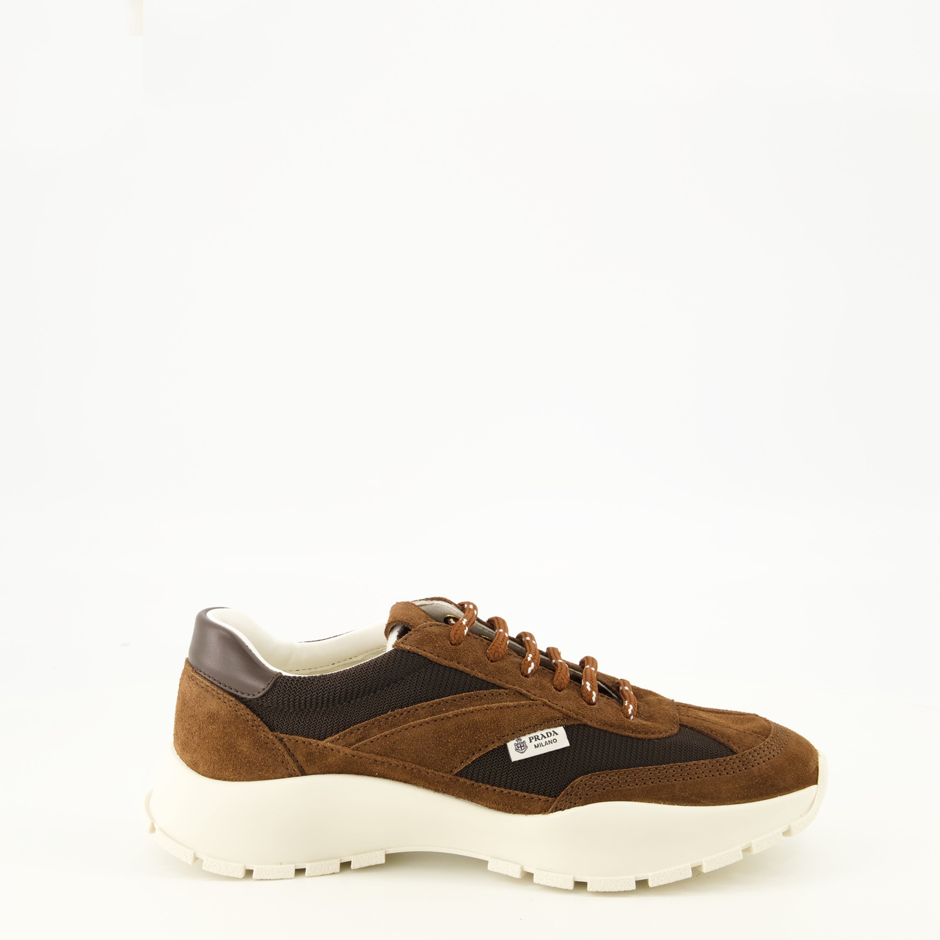 Baskets 브라운 메시와 스웨이드 스니커즈 Prada Marron Femme