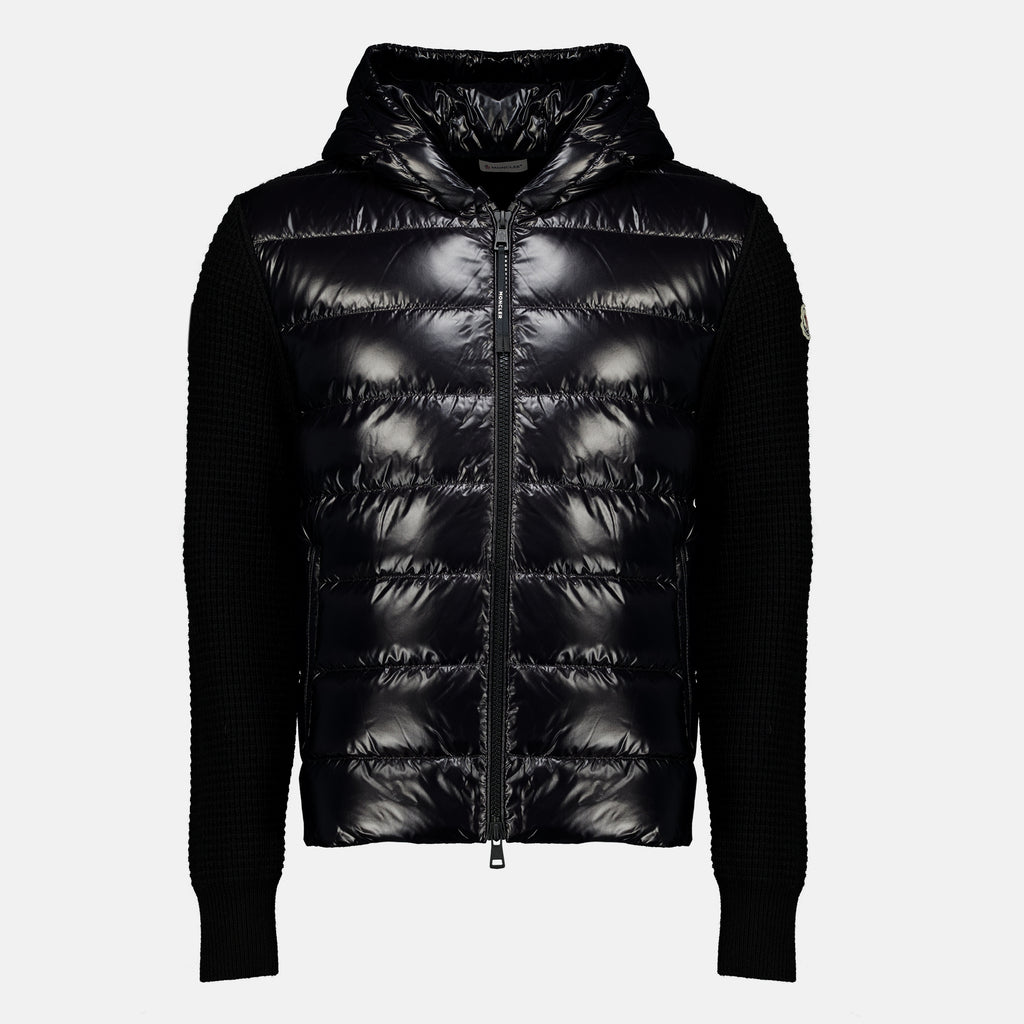 Maille Two-tone black wool and cashmere jacket Moncler Noir Homme