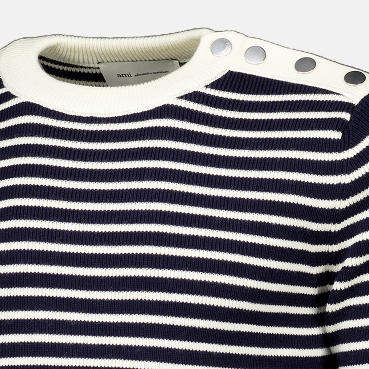 Sweatshirts Blauer gestreifter Wollpullover Ami PARIS Bleu foncé Unisexe