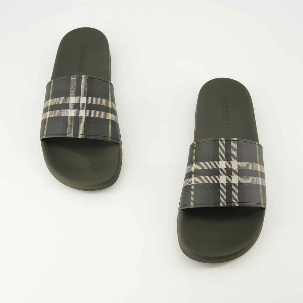 Bild der Burberry Herren Check Khaki Pantoletten - Frühjahr-Sommer 2026 - Draufsicht auf das Paar