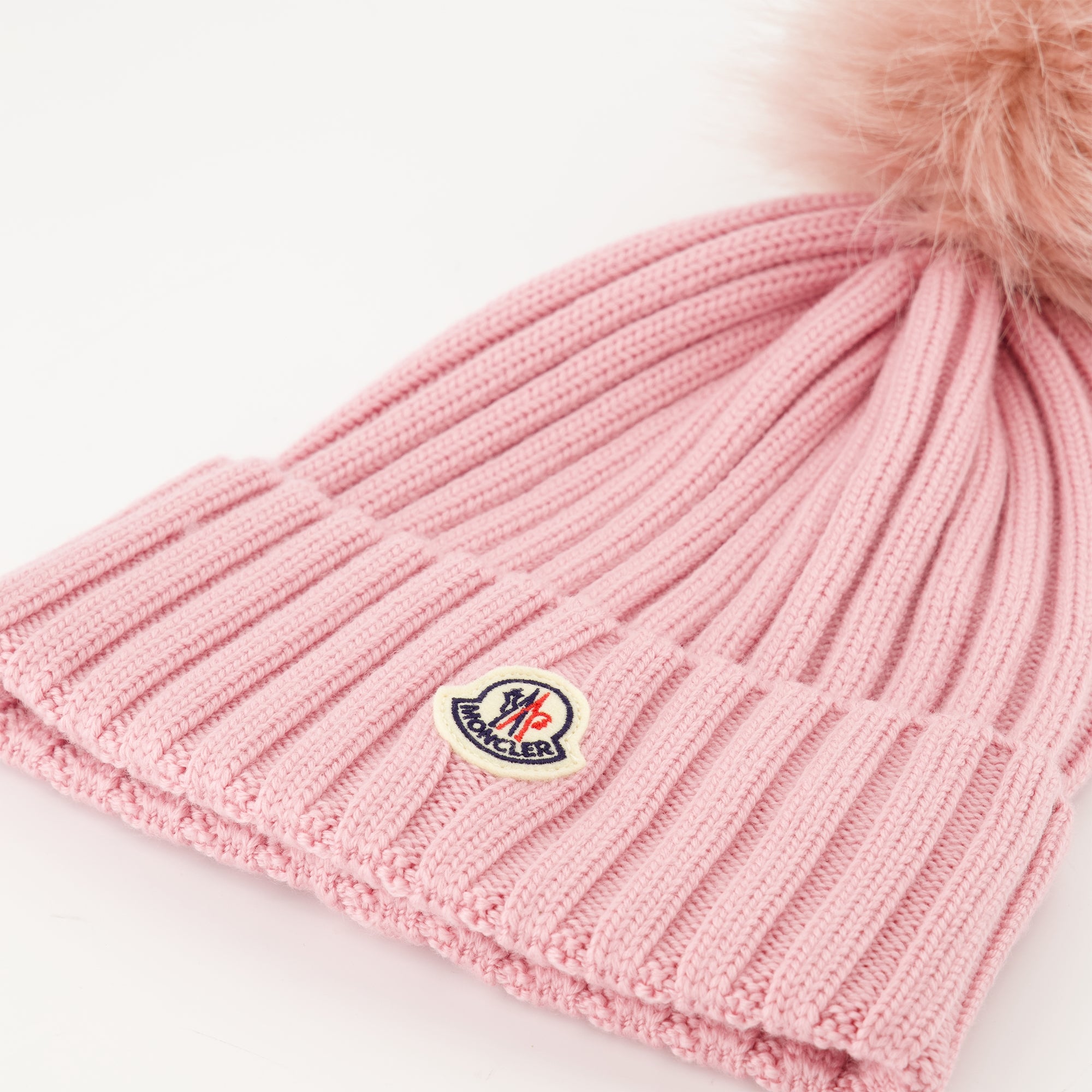 Image of the Moncler Women's Wool Beanie with Pom Pom - Autumn-Winter 2025 Season - Detailed View_2