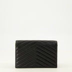 Sacs bandoulière Carteira Cassandre com Cadeia de Couro Preto Saint Laurent Noir Femme