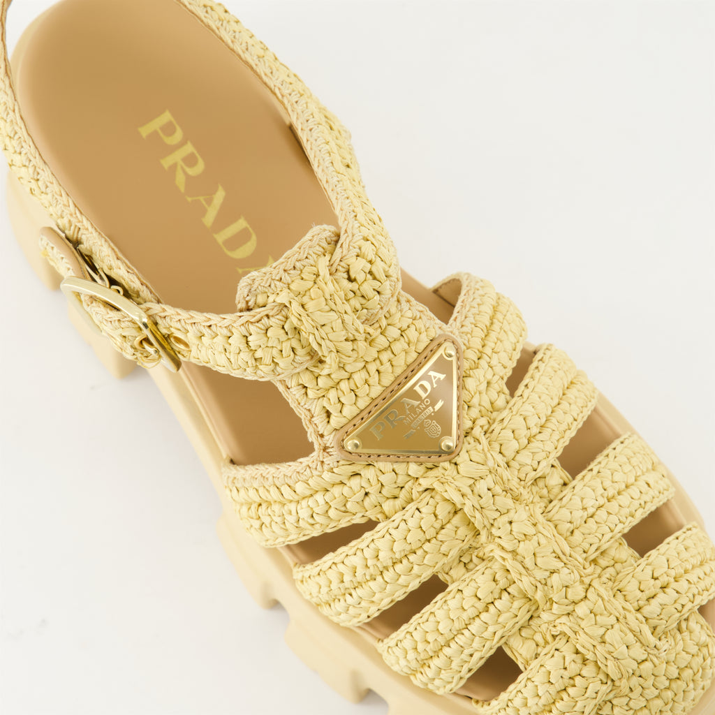 Chaussures ouvertes Sandales Monolith en raphia Prada Beige Femme