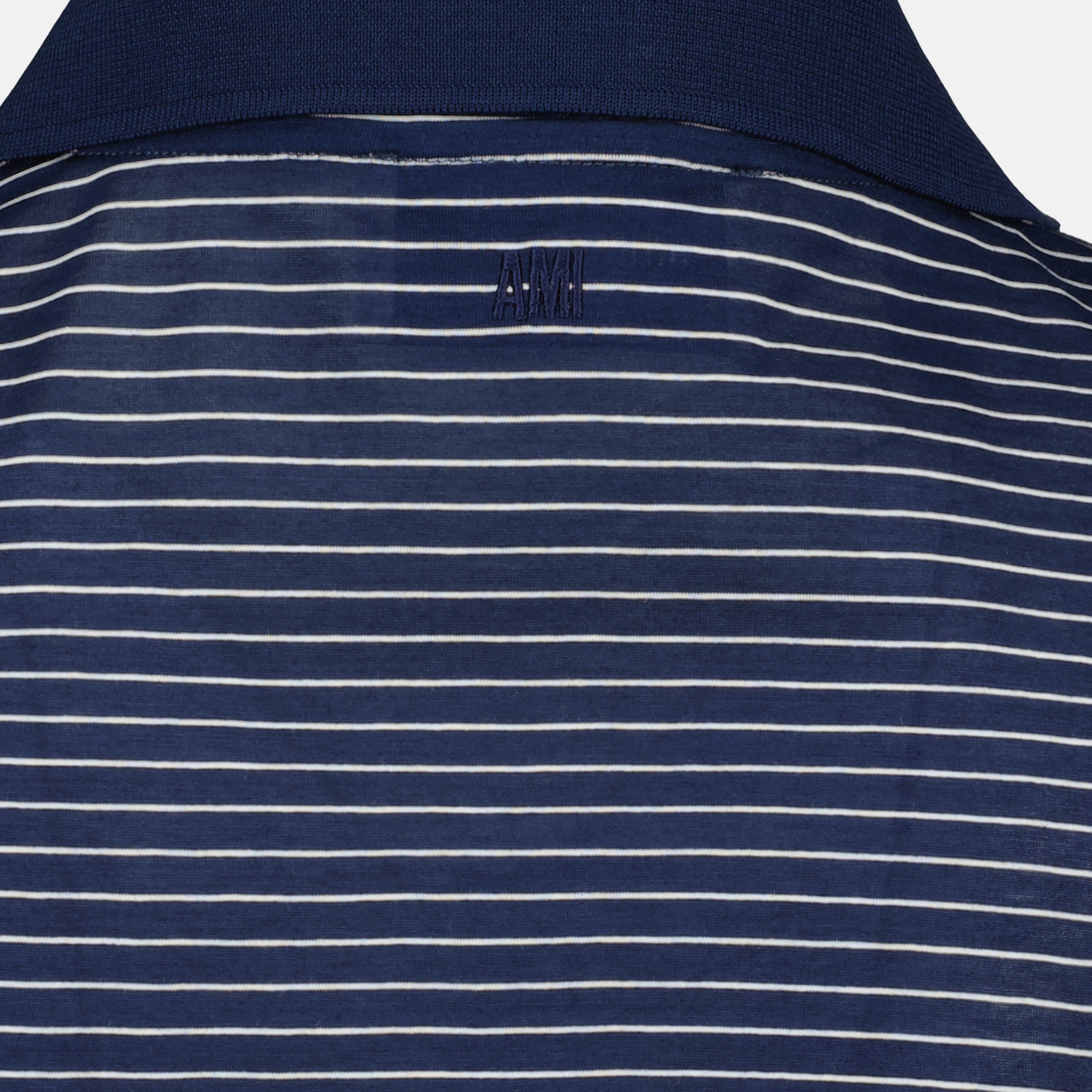 Image de l'article Polo en coton bleu marine à rayures de la marque Ami PARIS pour Unisex - Saison Printemps-Été 2026 - Vue détaillée_2