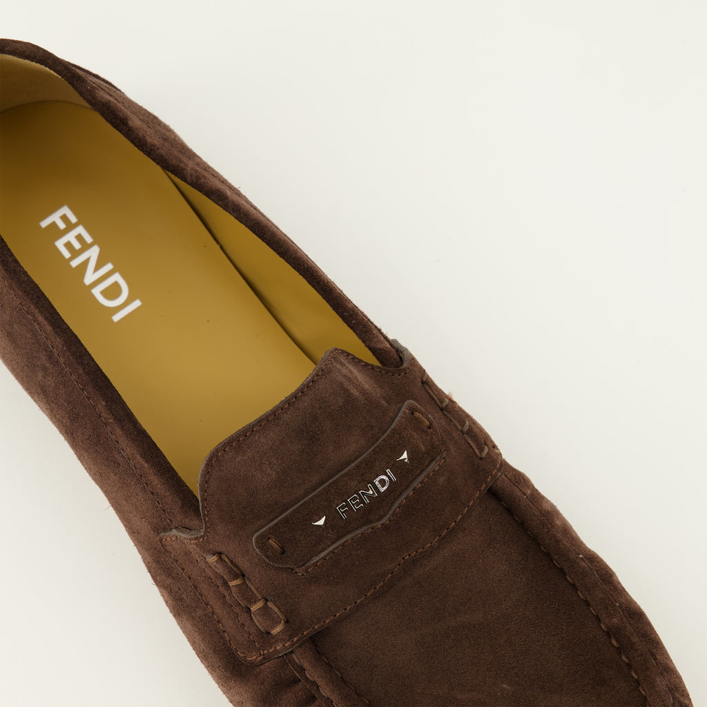 Mocassins Braune Wildleder Scrunch Slipper Fendi Marron Homme