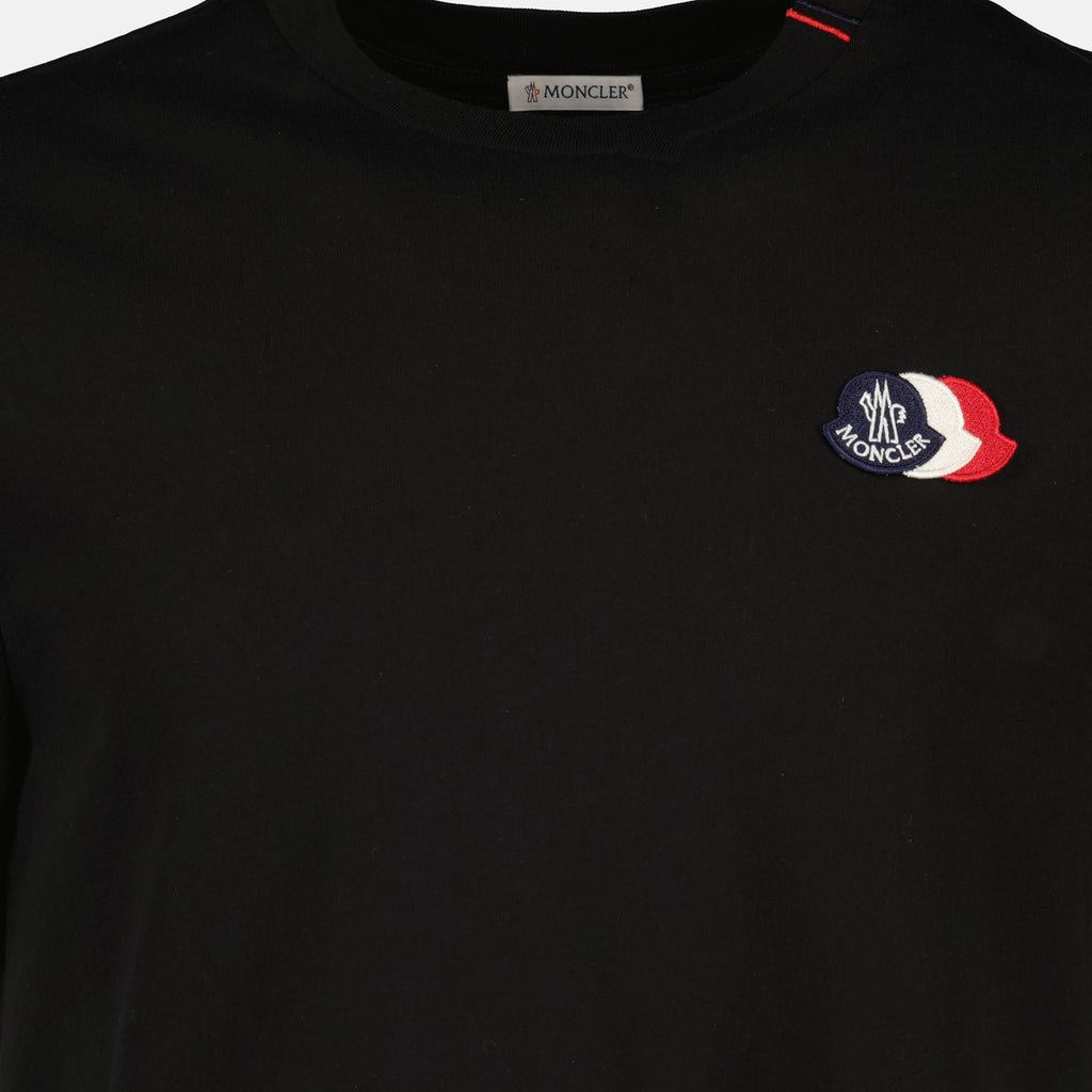 T-shirts Camiseta de Algodón Negra con Logo Tricolor Moncler Noir Homme