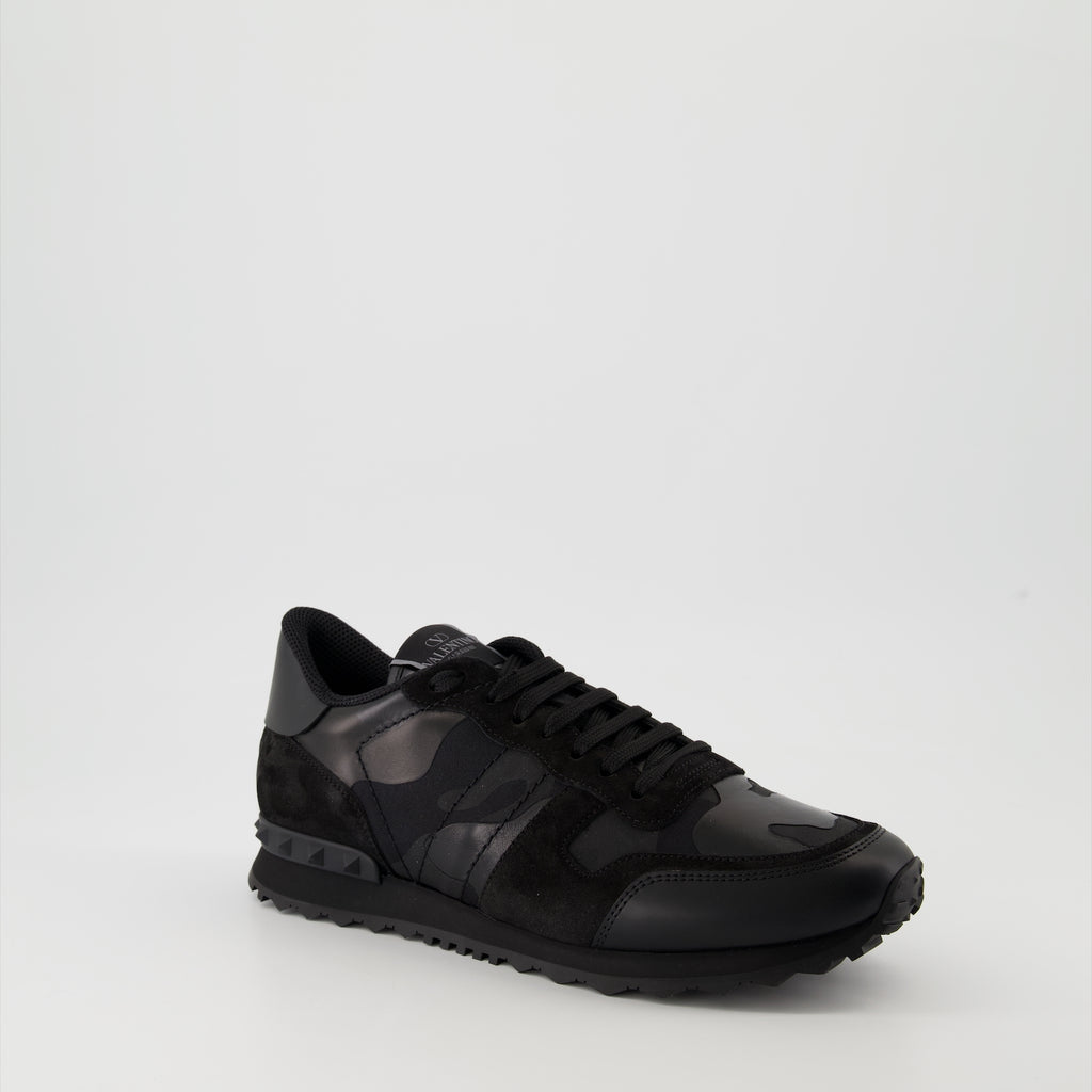 Baskets Zapatillas Rockrunner Camuflaje Negros en Tela y Nappa Valentino Garavani Noir Homme